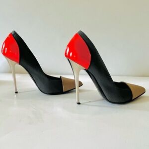 Proenza Schouler red tan gray heels 38